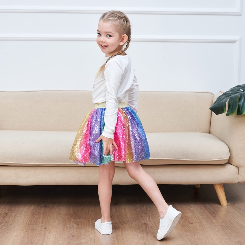 Girls Skirt Rainbow Unicorn Sequin Sparkling Tutu Dancing Age 9-10