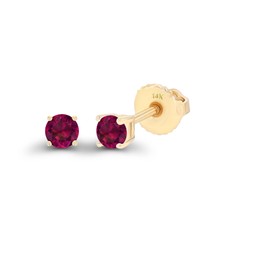 Solid 14K Yellow Gold 3mm Round Created Ruby July Birthstone Screwback Stud Earrings