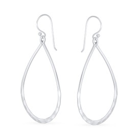Boho Pear Shaped Large Open Lightweight Hammered Thin Oval Teardrop Big Hoop Earrings For Women Teens .925 Sterling Silver 2 Inch