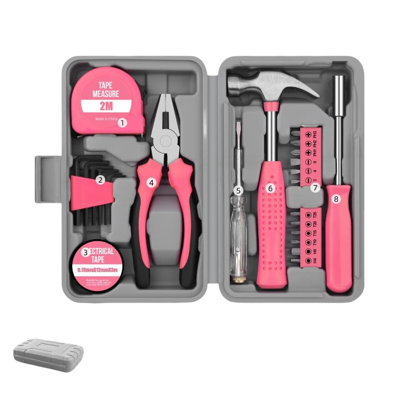 24pc Pink Home DIY Tool Kit Set - Essential Household
