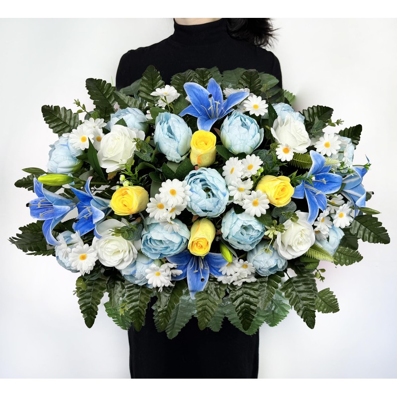 Naramiji Cemetery Flowers Saddle and Headstone Flower Saddle - Blue