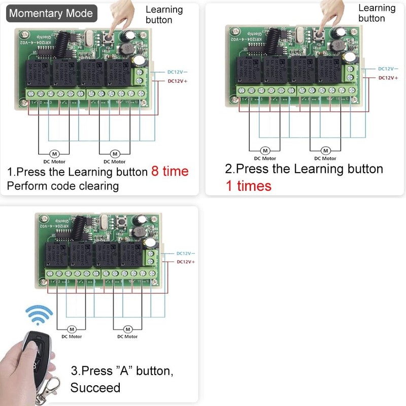 QIACHIP 433Mhz Wireless RF Switch Long Range DC 12V 4CH