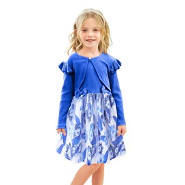 PATPAT Girls Dresses Set with Cardigan & Headband, Princess Dress & Long Sleeve Cardigan for School, Birthday, Party, Banquet, Holiday - for Teenage Girls, 2-10 Years, Size 80-140, blue