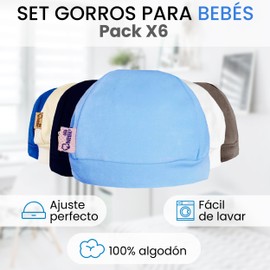 Neek Cotton | Pack de 6 Gorros para Bebé 3-6 Meses – 100% Algodón Suave | Ropa para Bebé Niño y Niña | Accesorios Recién Nacido | Regalo Ideal Baby Shower