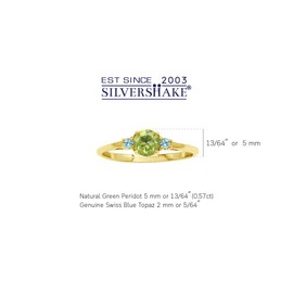 Silvershake 5MM Petite Natural Round Shape Green Peridot and Swiss Blue Topaz 18K Yellow Gold Plated 925 Sterling Silver Promise Ring August Gemstone Birthstone Jewelry for Women Size 5.5
