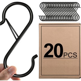 H HOME-MART S Hooks Hanging Safety Buckle - 3.5 inch Heavy Duty S Hooks,Hanging Plants for Closet,Clothes, Kitchen Utensil, Pots and Pans, Bags (Black, 8 Pack) (20 Pack)