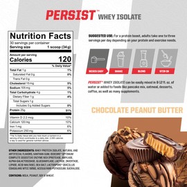 Undefined Nutrition Persist Whey Isolate by Brian Shaw - 24g Protein, 30 Servings – Supports Recovery, Strength & Performance - Gluten Free, Fast Absorbing (2.18lbs, Chocolate Peanut Butter)