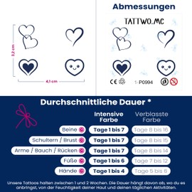 Tattwo.me Temporary Tattoos for Adults and Kids 2 Weeks Waterproof - 4 Hearts (Cut Out) - Vegetable Ink - EU Cosmetic Certificate - (P0994)