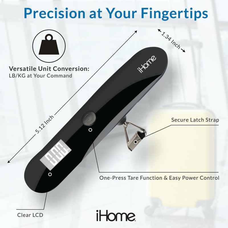 iHome Digital Luggage Scale - 110lbs Portable Suitcase Scale with