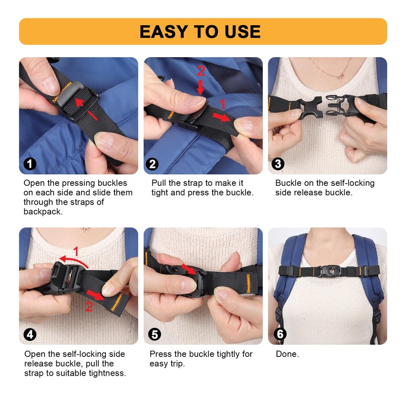 Vividwise Backpack Chest Strap Add On, Sternum Straps with Elastic