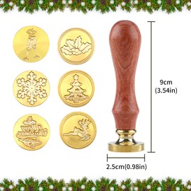Wax Seal Stamp Set Christmas, Vintage Seal Stamp 1 Wooden Handle 6 Retro Removable Brass Stamp Heads, Embellishment of Gift Packaging Wedding Envelopes Invitations Wine Packaging