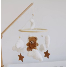 Handmade Baby Nursery Decor ,Teddy Bear Baby Mobile, Cloud Crib Mobile, Neutral Mobile