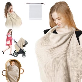 Nursing Cover, Nursing Scarf for On the Go, 76 x 95 cm, Nursing Breastfeeding Cover, Nursing Scarf for On the Go, with a Storage Bag for On the Go, Nursing Cover Gifts for Mother (Khaki)