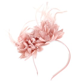 1 PCS Fascinators and Hats for Wedding Feather Headdress, Bridal Mesh, Hair Accessories, Party, Ball, Top Hat, Headband Women Girls (UK, Alpha, One Size, Nude Pink)