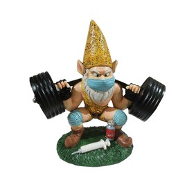 Garden Gnome Statue White Beard Weightlifting Dwarf Garden Ornaments Resin Crafts for Car Desktop Bookshelf Decoration