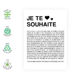 Central 23 Carte d'anniversaire douce pour femme - JE TE SOUHAITE - Carte de voeux pour homme - Cadeau d'anniversaire pour ami - Pour la Saint-Valentin - Livré avec autocollants