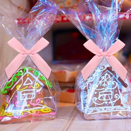 Pink Twist Tie Bow, 50 Pack Satin Ribbon Bows for Gift Wrapping, Christmas Day Small Bows for Crafts, Twist Tie Bows for Treat Bags, Mini Bowknot Premade Tiny Bows for DIY Cookie Candy Gift Bags