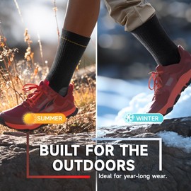 CLATOFO Merino Wool Hiking Crew Socks for Men & Women, Thermal Socks,Cushioned Anti-Blister, Breathable 3 Pairs(BLACK&GREY,XL)