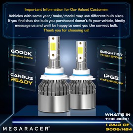 Mega Racer 9006 Light Bulb | HB4 9006 Bulb | 500% Brightness | 6000K Diamond White | Fog Light Bulbs for Car | Luz Antiniebla | 9006 HB4 Fog Light Replacement Bulbs | Plug and Play | Pack of 2