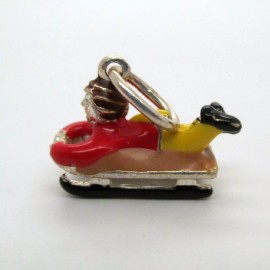 Brown County Silver Sterling Silver BOY ON SLED Charm for Bracelet PENDANT Winter CHRISTMAS  Cute!