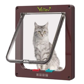 Ycozy Pet Door, Ultra Thin, External Dimensions 9.8 x 9.3 inches (25 x 23.5 cm), Recommended Maximum Door Thickness 0.8 inches (2.0 cm), For Cats, Entrance Doors, For Small Dogs, 4-Way Switching,