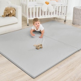 Yumiio Large Vegan Leather Baby Play Mat for Floor,1.3"Thick Foam 59x82 Foldable Waterproof Kids Play Mat,Stylish and Just Wipe-Clean Playmat for Baby Play on Floor (Grey)