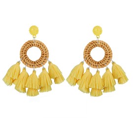 WFYOU Rattan Tassel Earrings for Women Bohemian Statement Handmade Woven Drop Dangle Earrings