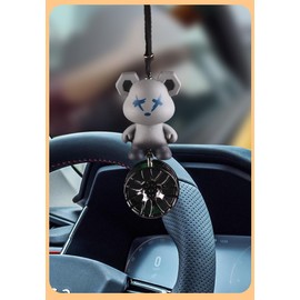 Cool Holographic Bear Car Hanging Ornament, Cute Bear Car Lucky Pendant Charms Rear View Mirror Accessories Auto Interior Decorations for Women Men (Cool Bear Wheel - Gray)