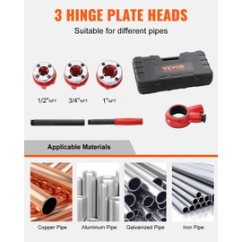 VEVOR Ratchet Pipe Threader Kit with 3 Dies, 1/2" NPT, 3/4" NPT, 1" NPT Ratcheting Pipe Threading Tool, Portable Pipe Threader Set with Storage Case for Plumbing Installation and Repair