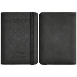 HerriaT Passport and Vaccine Card Holder Combo,Cover Case with CDC Vaccination Card Slot, Leather Travel Documents Organizer Protector, with RFID Blocking, for Women and Men