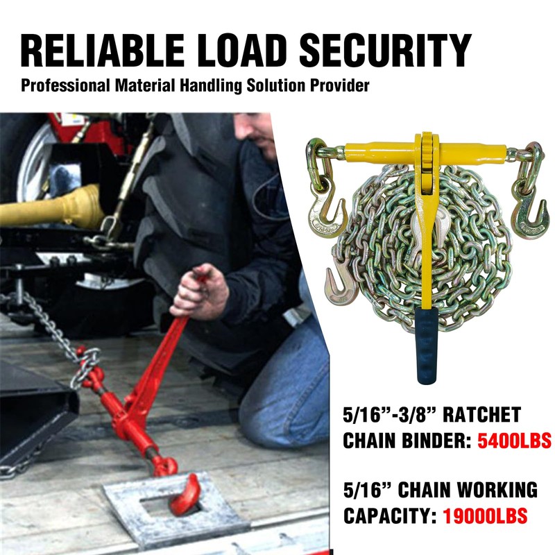 Chain and Binder Kit 5/16in-3/8in，G80 Chains Heavy Duty Ratchet Load