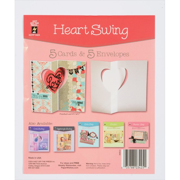 Hot Off The Press Die, Cut Cards with Envelopes, Heart Swing, 5-Pack