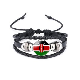 vmcoatdu Kenya National Flags Bangle Retro Alloy Leather Bracelet for National Flag Braided Rope Bracelet Bangle (Kenya)