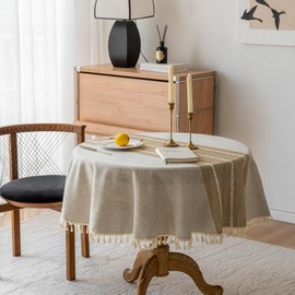 SIELUNO - Mantel redondo de poliéster resistente a las manchas, a prueba de derrames, tela lavable para mesa de bufé, fiesta de día festivo, cena, boda, rayas marrones, redondas de 54 pulgadas