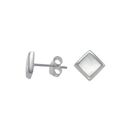 Cassini Women's Stud Earrings in Mother of Pearl, Square Earrings Made of 925 Silver, High Quality 3OAR