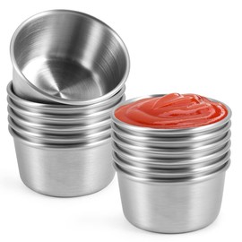 Amytalk Ramekin Sauce Dipping Bowl Mini Sauce Cups Pudding Condiment Cups for Home Party Restaurant (Sliver 12PCS 60ml)