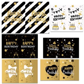 Levigo 6 Pack Happy Birthday Card - 8x6Inch With Envelopes Greeting Cards Birthday Greeting Cards feela Birthday Cards Bulk (Black and Gold Vertical Version)