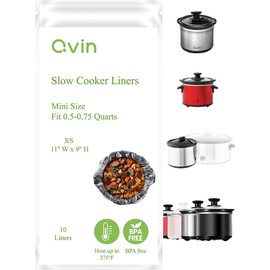 Slow Cooker Liners 9"x11" 10 Count Mini Size Disposable Pot Liners Cooking Bags Fit 0.65 qt - 1.25 qt BPA Free Fresh Locking Seal Design, Compatible with Qvin/CUPSYNC/KOOC 0.65Qt Slow Cooker