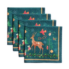 Maison d' Hermine Hygge Christmas 100% Cotton Soft and Comfortable Set of 4 Napkins Perfect for Family Dinners Weddings Cocktail Kitchen Home Thanksgiving Christmas (45 cm x 45 cm)