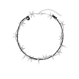 Statement Chunky Barbed Wire Thorns Choker Punk Gothic Spike Rivet Charm for Women Men Goth Hip Hop Short Black Leather Rope Necklace Studded Pendant Harajuku Streetwear Cool Rock Biker Jewelry