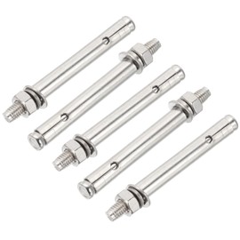 PATIKIL M8 x 90mm 304 Stainless Steel Expansion Bolts, 5 Pcs External Hex Expansion Screw Bolt Sleeve Lengthened for Concrete Drywall Construction Projects, Silver
