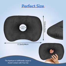 Swaycy Ear Piercing Hole Pillows Side Sleeper Pillow with an Ear Hole for CNH Side Sleepers and Ear Inflammation Pressure Sores, Adjustable Cotton and Polyester Curved Side Pillow, Black Velvet
