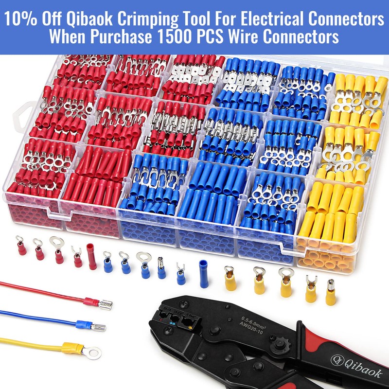 Qibaok 1500pcs Wire Connectors - Insulated Electrical Wire Terminals (Copper)