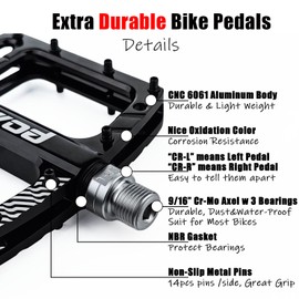 BOWOD Pedales de bicicleta de montaña grandes pedales de aluminio CNC planos MTB w 9/16 pulgadas Cr-Mo husillo con 3 rodamientos sellados para Ebike City Comuter Pedales híbridos sin clipless Pedales