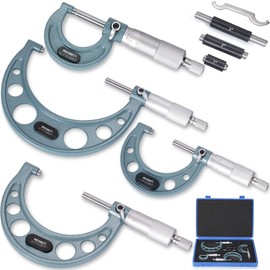 REXBETI 4Pcs Outside Micrometer Set, 0-4" Machinist Micrometer, Ultra-Precision Carbide Tipped Measuring Tool Set, 0.001" Graduation, +/-0.0001" Accuracy, Protective Case