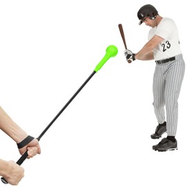 DeeHai Baseball Hitting Stick,Batting Practice Equipment for Baseball,Extended Handlebar with Grip Strap,Ideal One-on-One Baseball Training Equipment, Green 54"
