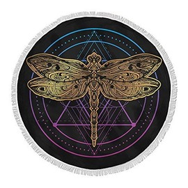 FreedomLook Dragonfly Comfortable Rounded Beach Pool Picnic Towel Blanket - Multipurpose Outdoor Beach Mat