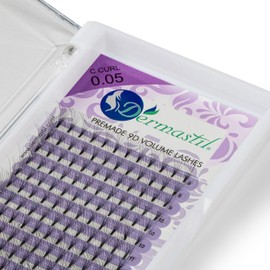 Dermastil 9D Premade Handmade Volume Eyelashes, C Curl, Thickness 0.05 mm, Ready Fan without Knots for Eyelash Extension, PBT, Vegan, 16 Strips Box (14 mm)