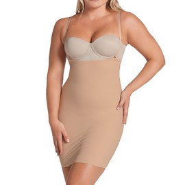 Leonisa Tummy Firm Control Under Dress Body Shaper for Women - Comfy Open Bust Shapewear Beige