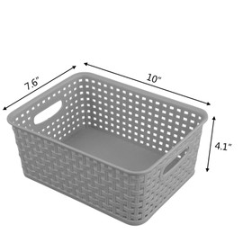 Zerdyne Plastic Multi-Purpose Weave Storage Basket, Desktop Organization Basket Set, 6-Pack, Grey